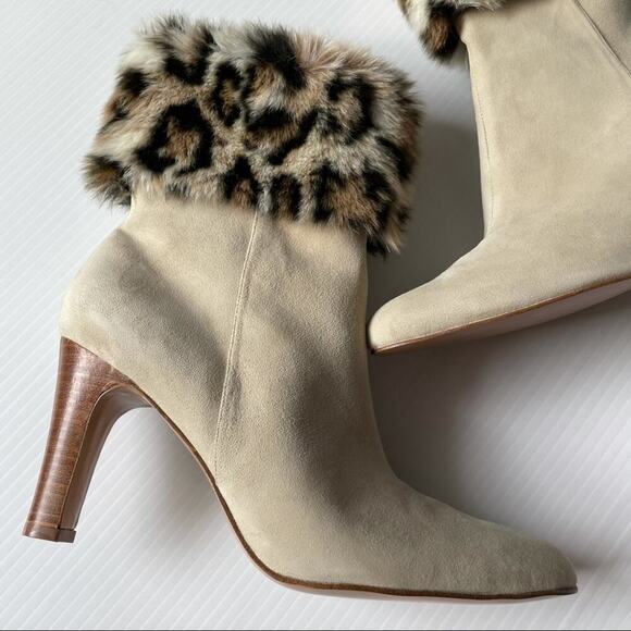 🆕Colin Stuart leopard faux fur suede booties cream size 9 NWOT - Picture 2 of 14